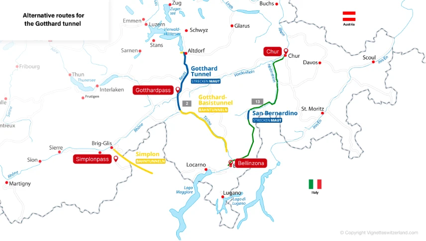 Gotthard tunnel alternative routes
